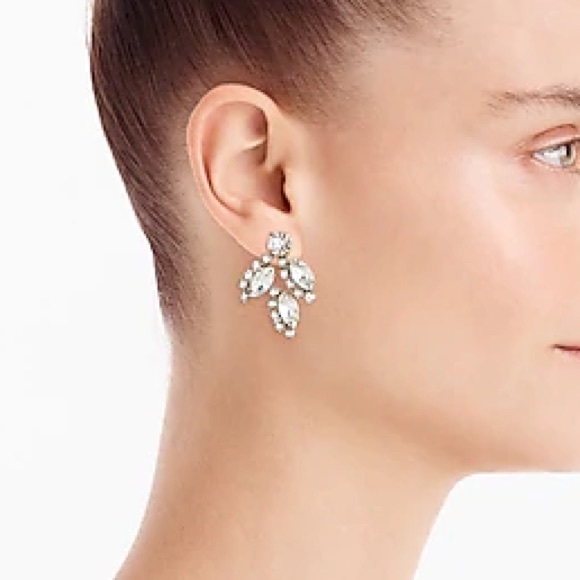 HP⭐️JCREW Crystal Leaf Stud Earrings NWT Crystal - Picture 3 of 9